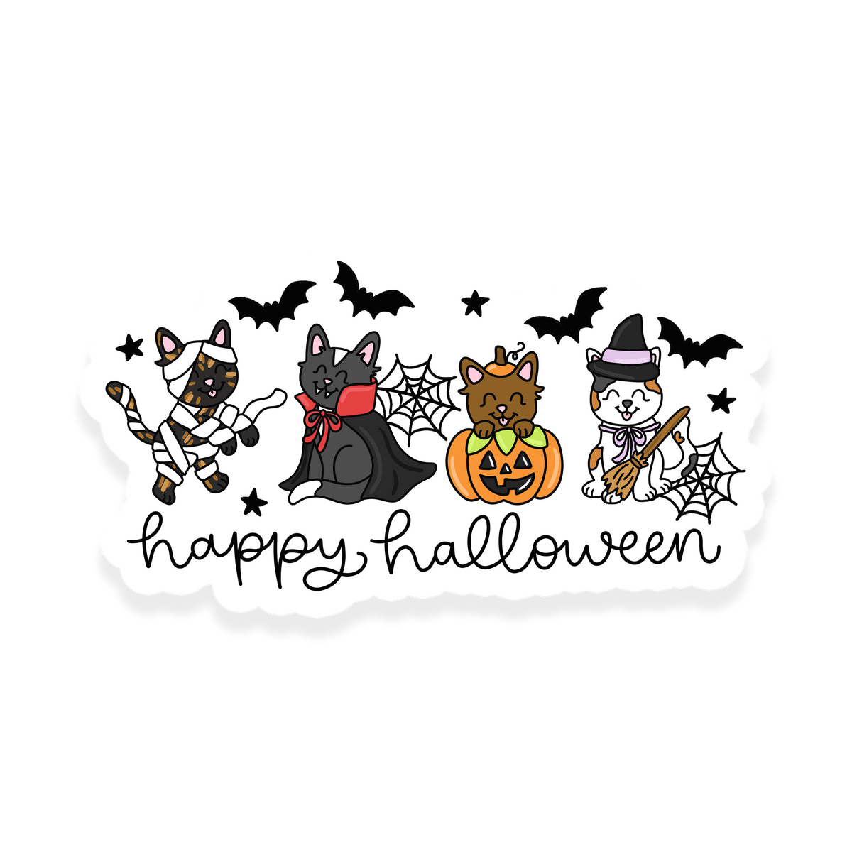 Happy Halloween cats sticker with cute spooky cats and seasonal details
