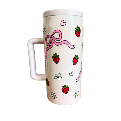 Strawberries & Bows – 40 oz Stainless Steel Tumbler with Straw