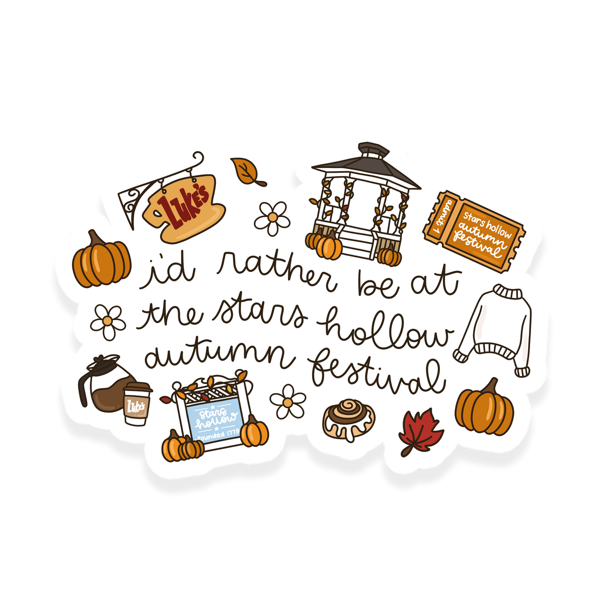 Autumn festival ticket sticker with warm fall colors and seasonal details