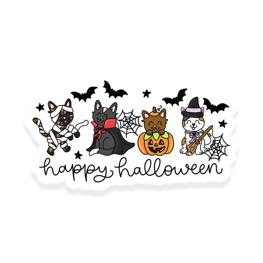 Happy Halloween cats sticker with cute spooky cats and seasonal details