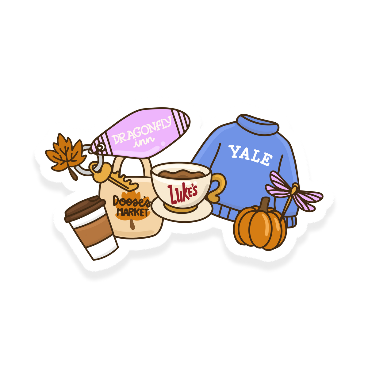 Gilmore Girls inspired junk journal sticker with cozy Stars Hollow details
