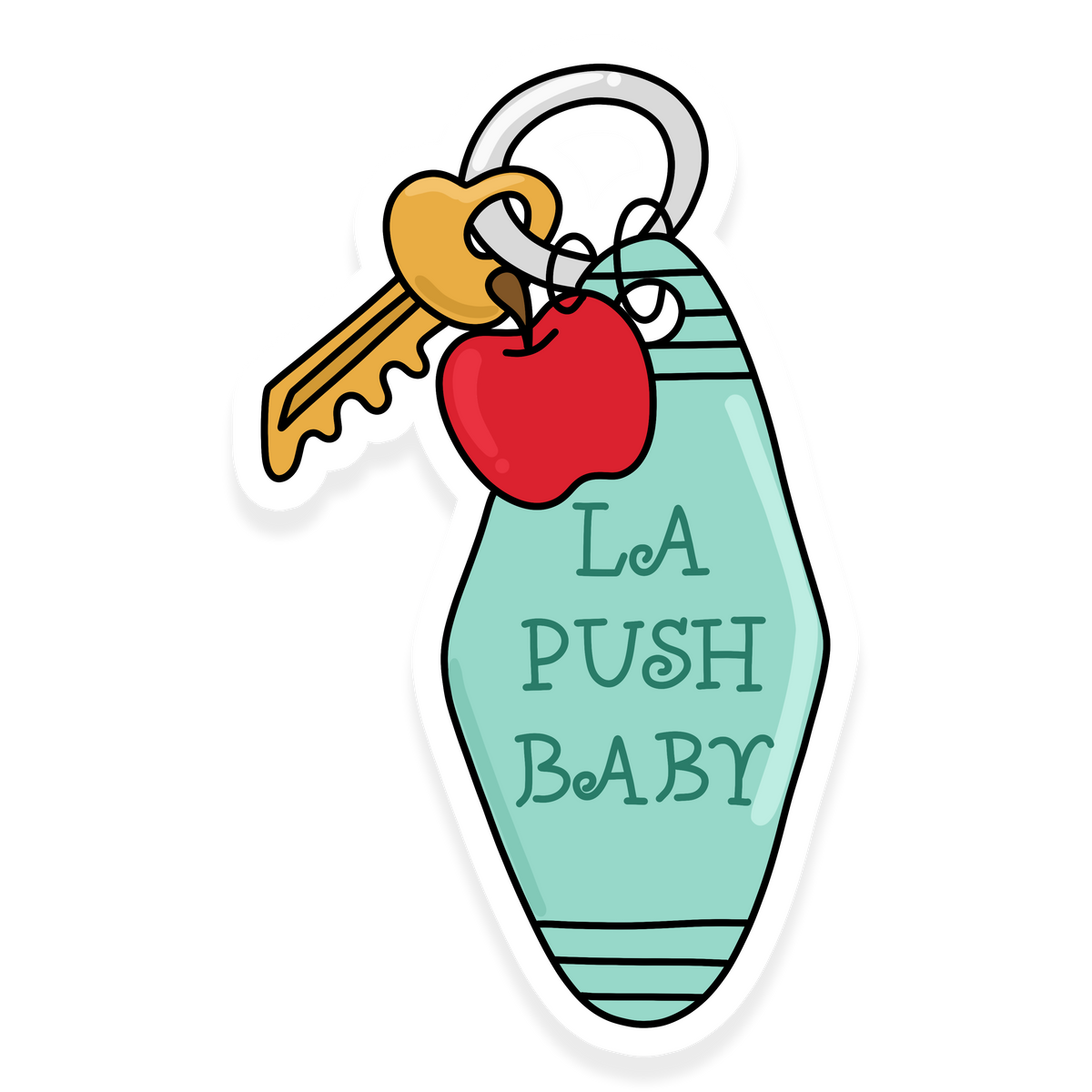 La Push Baby motel keychain sticker with red apple and gold key