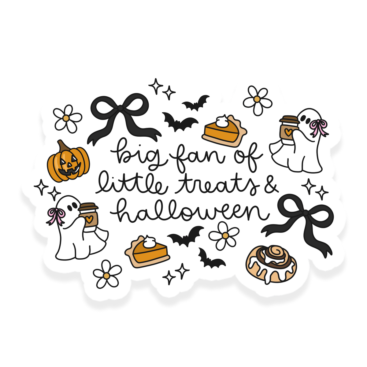 Halloween treats sticker with colorful candy and spooky seasonal sweets