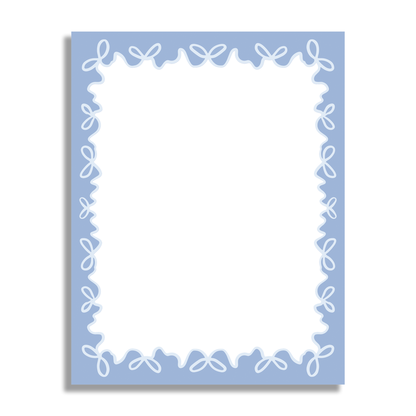 Decorative bow border design on a light blue background