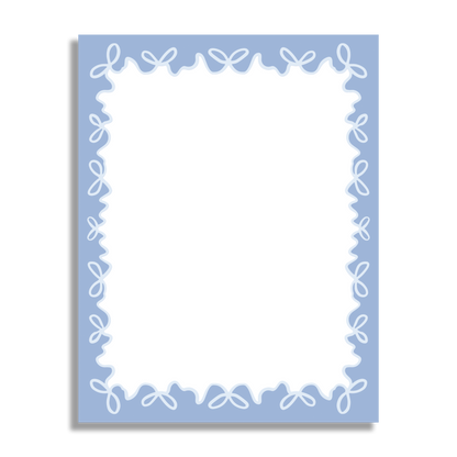 Decorative bow border design on a light blue background