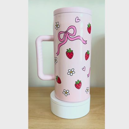 Strawberries & Bows – 40 oz Stainless Steel Tumbler with Straw