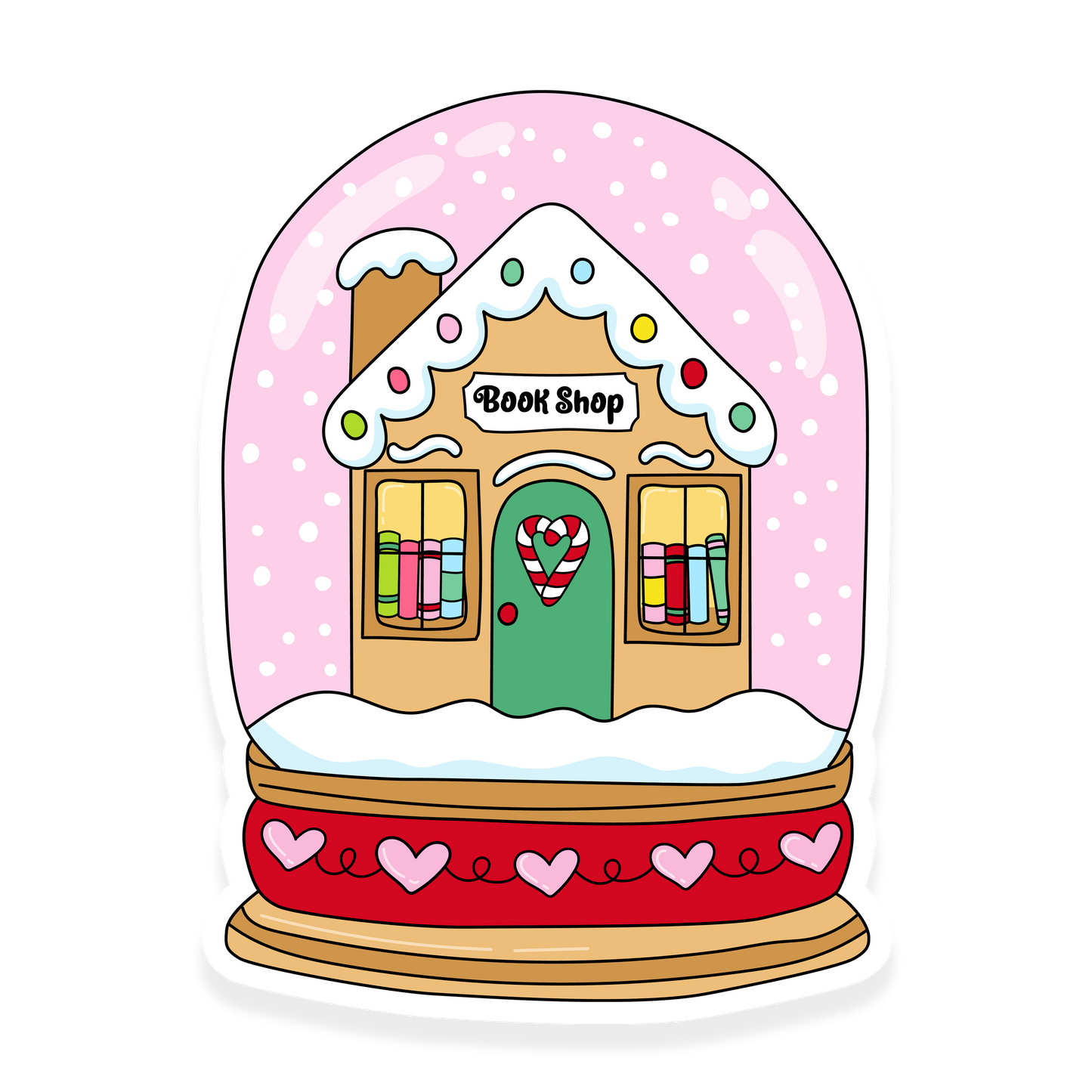 book shop snow globe pink holiday sticker