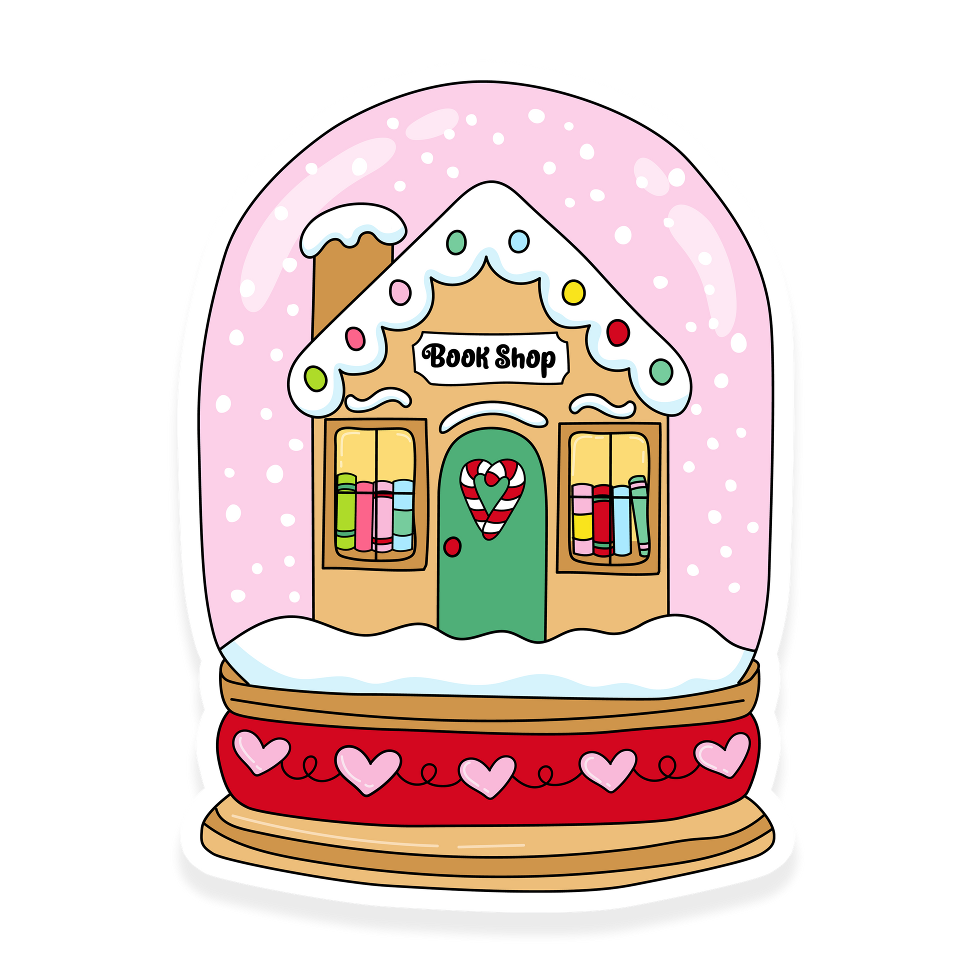 book shop snow globe pink holiday sticker