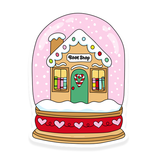 book shop snow globe pink holiday sticker